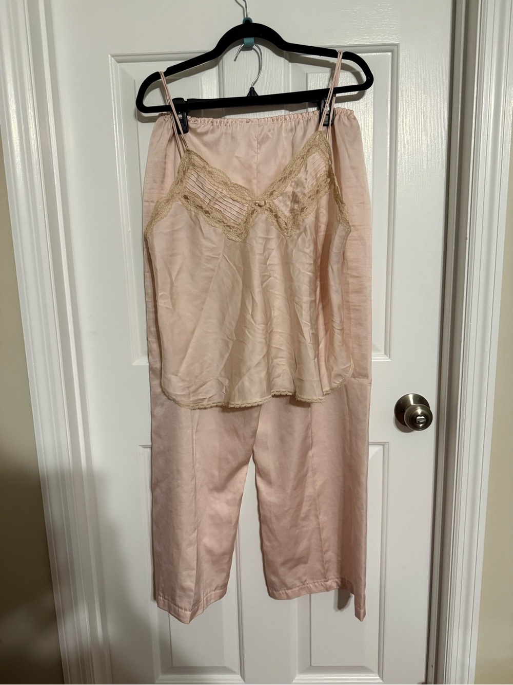 Vintage Miss Elaine Pink Satin Lace Camisole & Lounge Pant Set